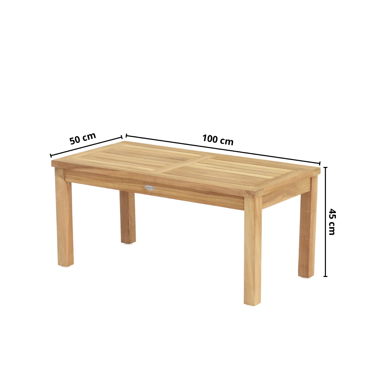 Teakhouten tuin salontafel van massief teak, rechthoekige tafel met formaat 100x50x45 cm - alternate view