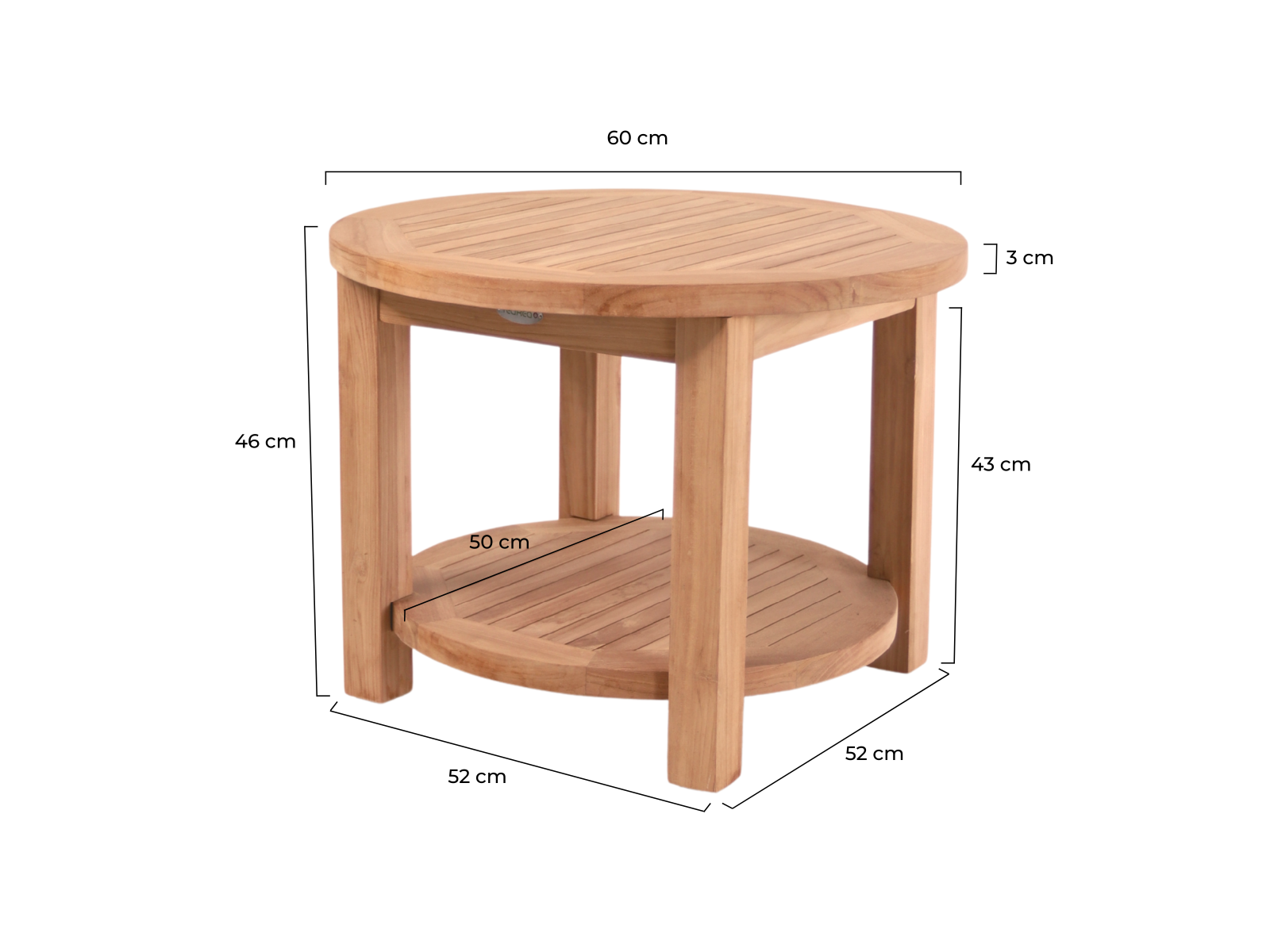 Ronde teak tuin salontafel van Ø60 cm met onderblad gemaakt van massief FSC teakhout voor buitengebruik - view 3