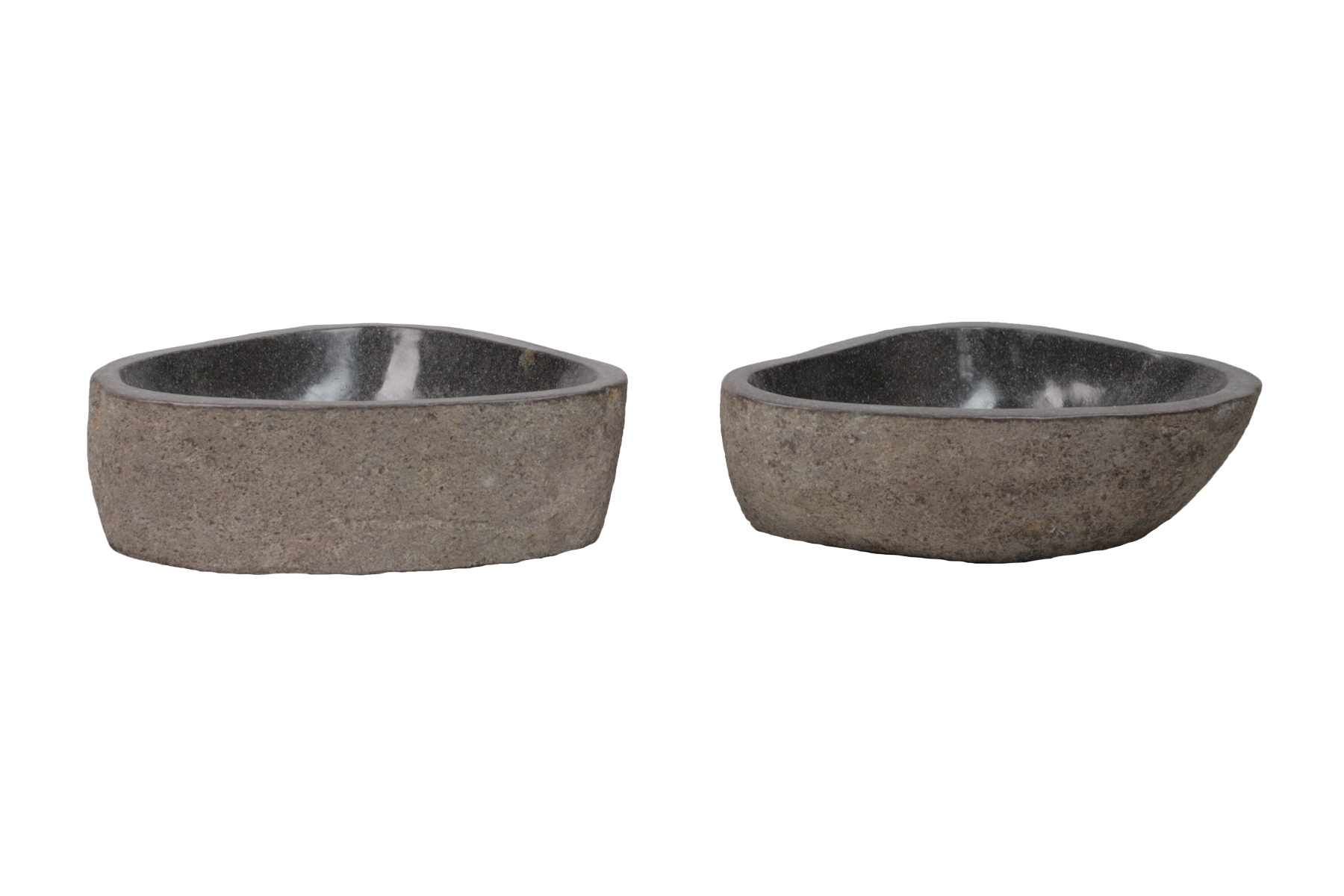 TwinSink natuurstenen waskommen set van 2, gemaakt van riviersteen met gepolijste binnenzijde en natuurlijke buitenzijde, afmetingen 47 x 34 cm en 47,5 x 33,5 cm, ideaal te combineren met massief houten badmeubels. - alternate view