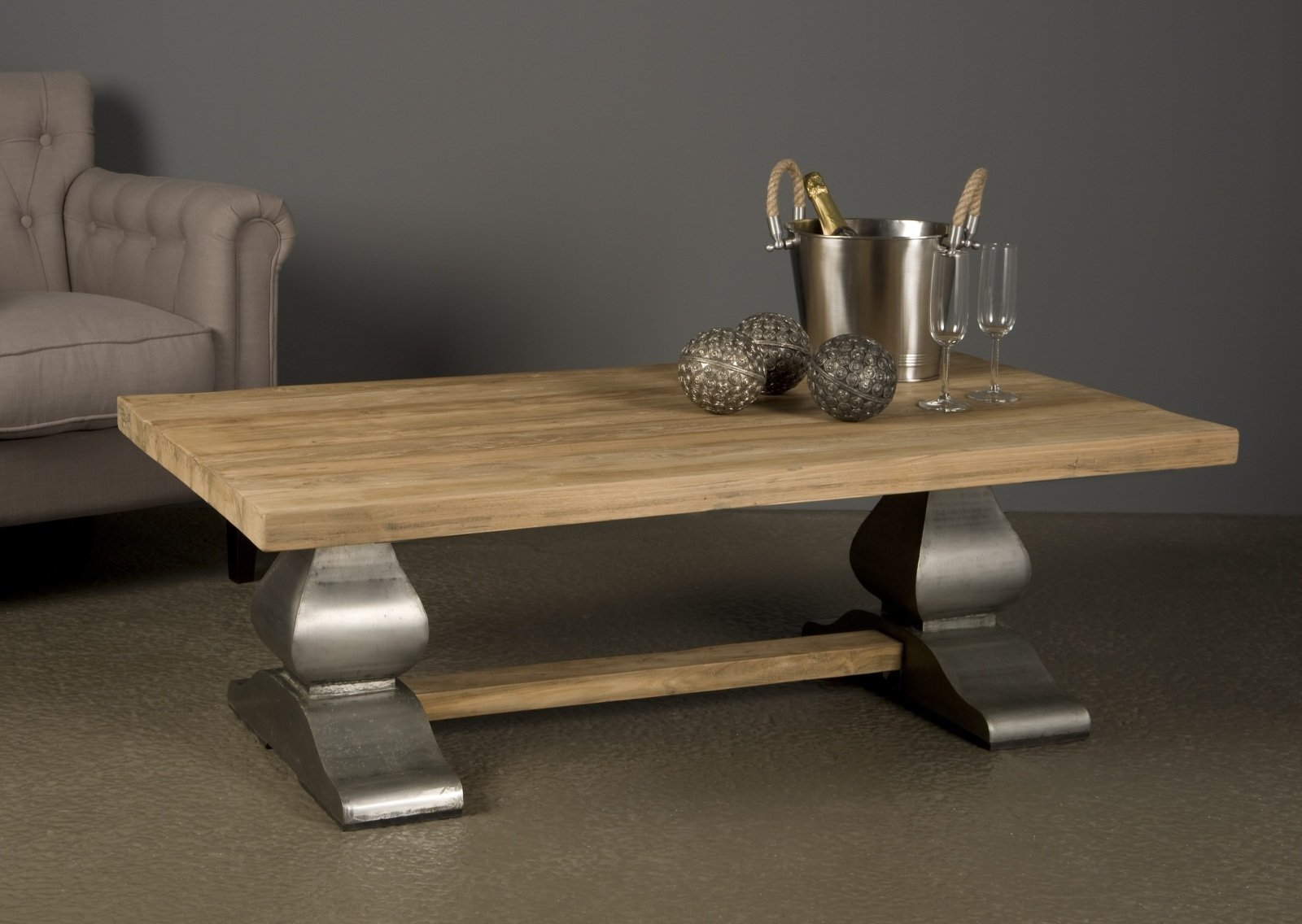 Prato | Industriële Teak Klooster salontafel | 135x75x45 | 4 dik blad - TWR-PF0095 - alternate view