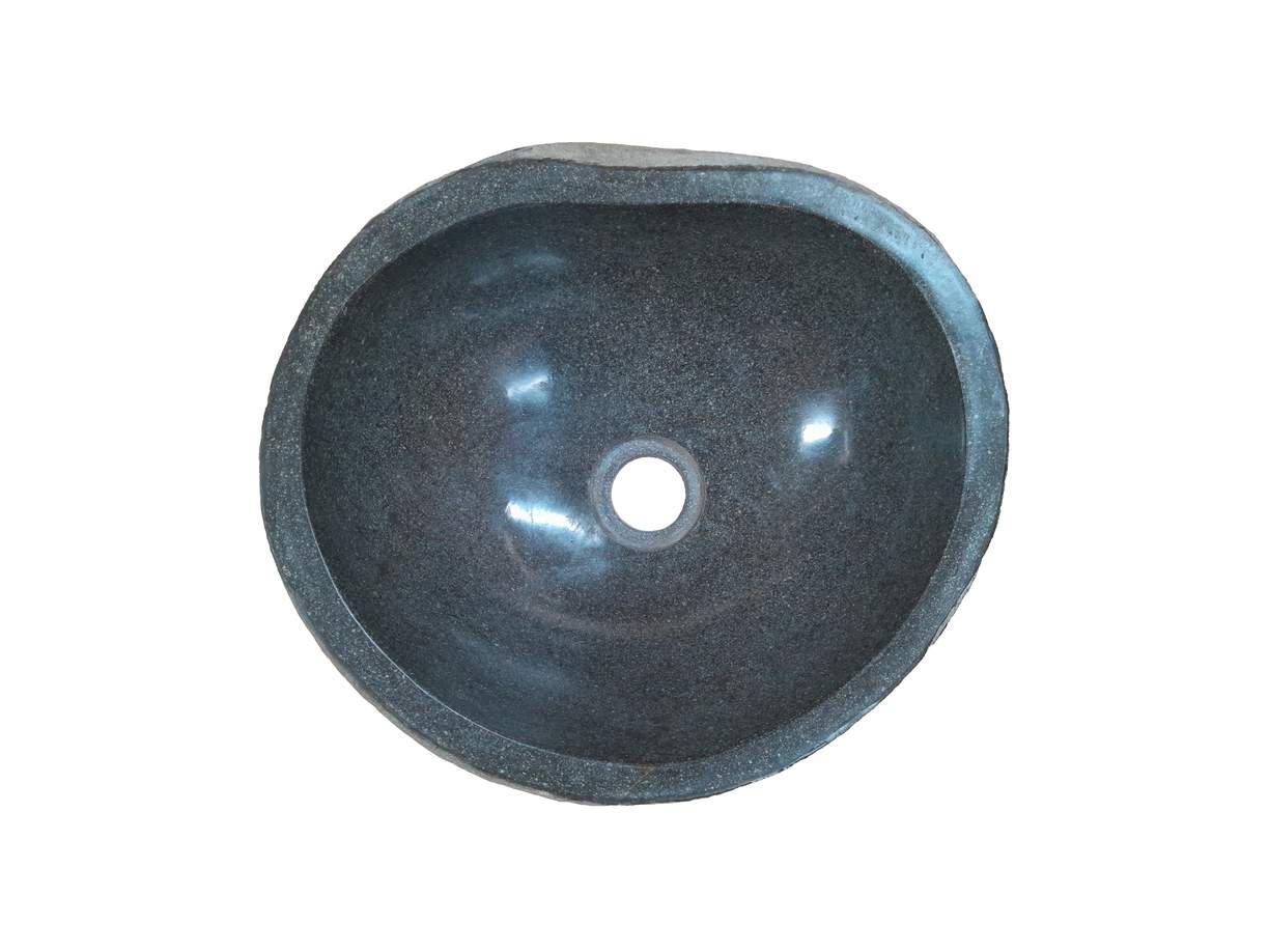 Unieke rivierstenen waskom in grijs, met een glad gepolijste binnenkant en natuurlijke buitenkant, afmetingen 33,5 x 29 x 15 cm, weerspiegelt duurzaamheid en natuurlijke schoonheid - view 3