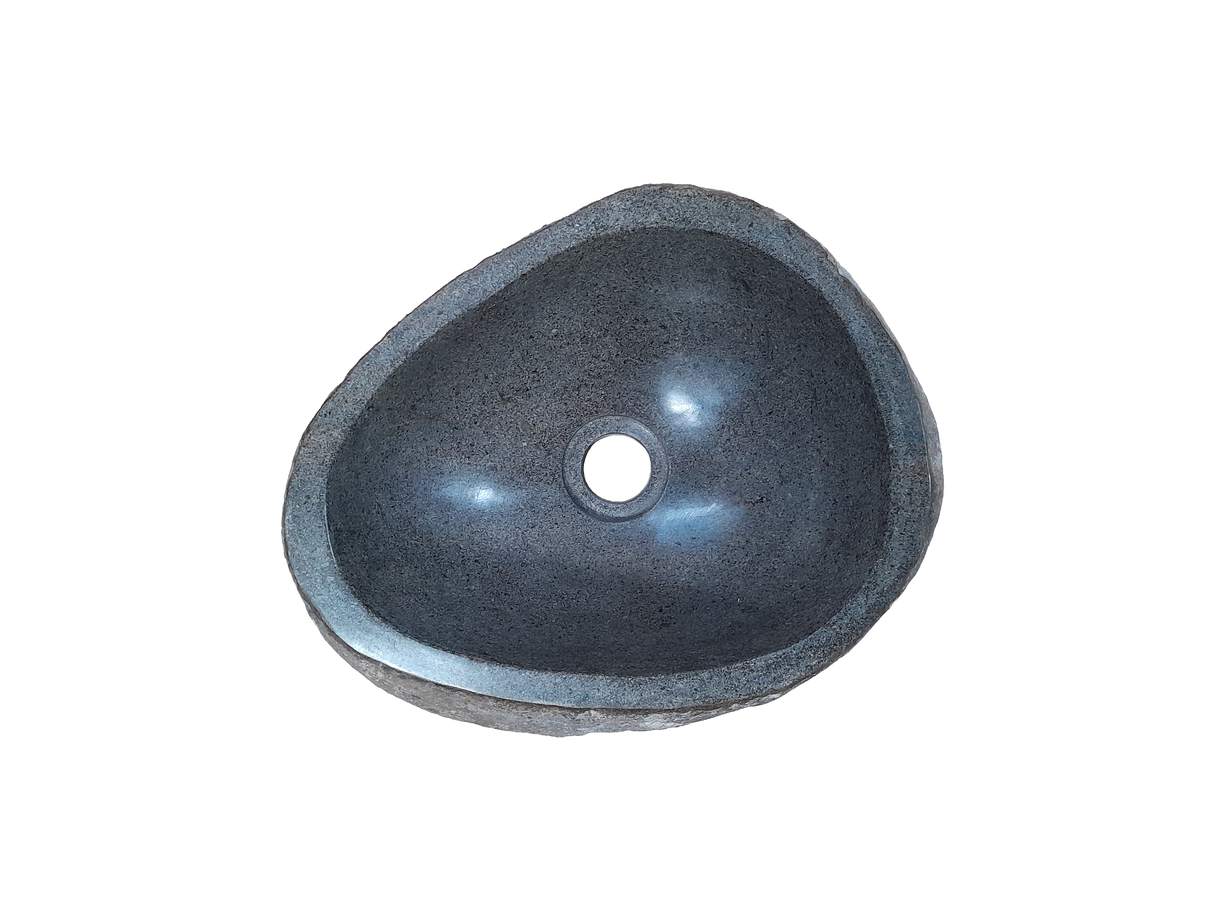 Unieke rivierstenen waskom in natuurlijke grijstinten, met een glad gepolijste binnenkant en een natuurlijke ruwe buitenkant, afmetingen 32 x 26 x 15 cm, biedt zowel esthetische schoonheid als praktische duurzaamheid in uw badkamer - view 3