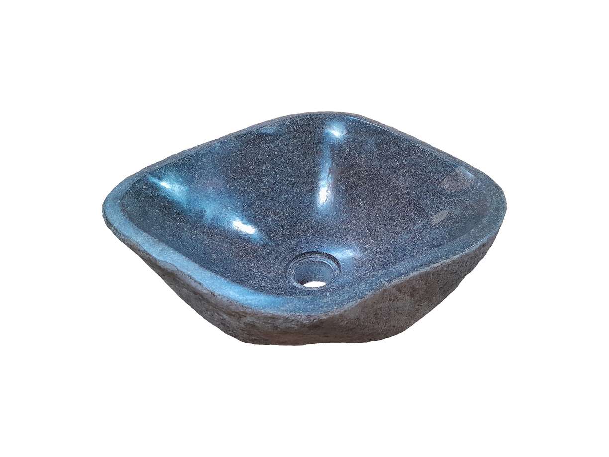 Unieke rivierstenen waskom, 39 x 36 x 15 cm, in natuurlijke grijstinten met een glad gepolijste binnenkant en ruwe buitenkant, verrijkt de badkamer met functionaliteit en natuurlijke charme. - alternate view Unieke rivierstenen waskom, 39 x 36 x 15 cm, in natuurlijke grijstinten met een glad gepolijste binnenkant en ruwe buitenkant, verrijkt de badkamer met functionaliteit en natuurlijke charme. - alternate view