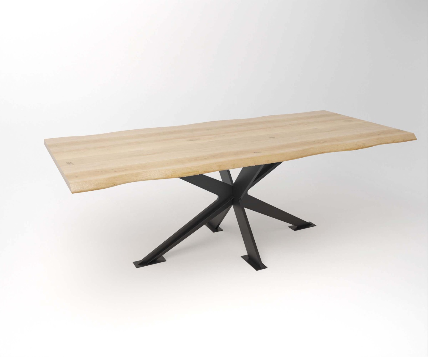 Eiken Eettafel met boomstam zijkanten en massief stalen tafelframe  - view 4