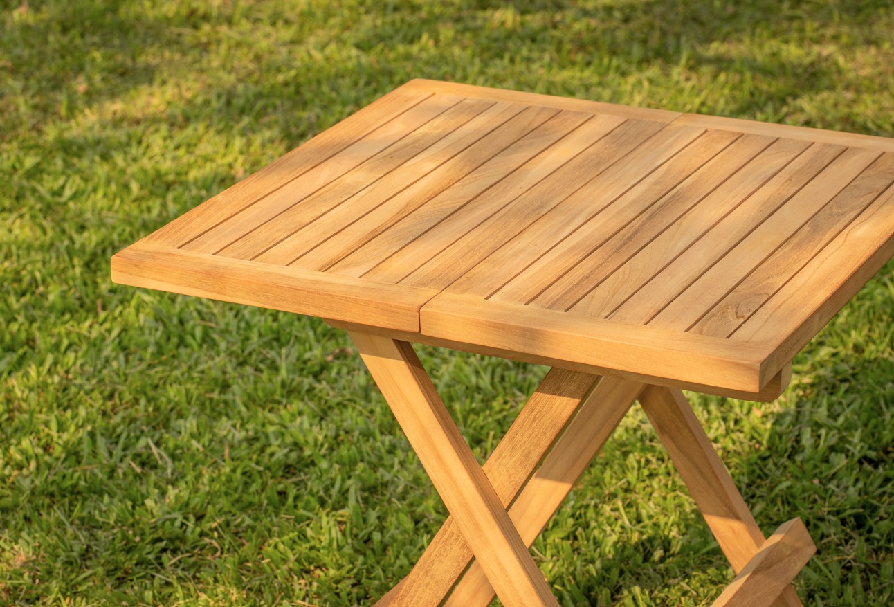 Tuin Teak Bijzettafel Inklapbaar 50x50x45 | Picknick Tafeltje Hout Slate Vierkant  - view 3