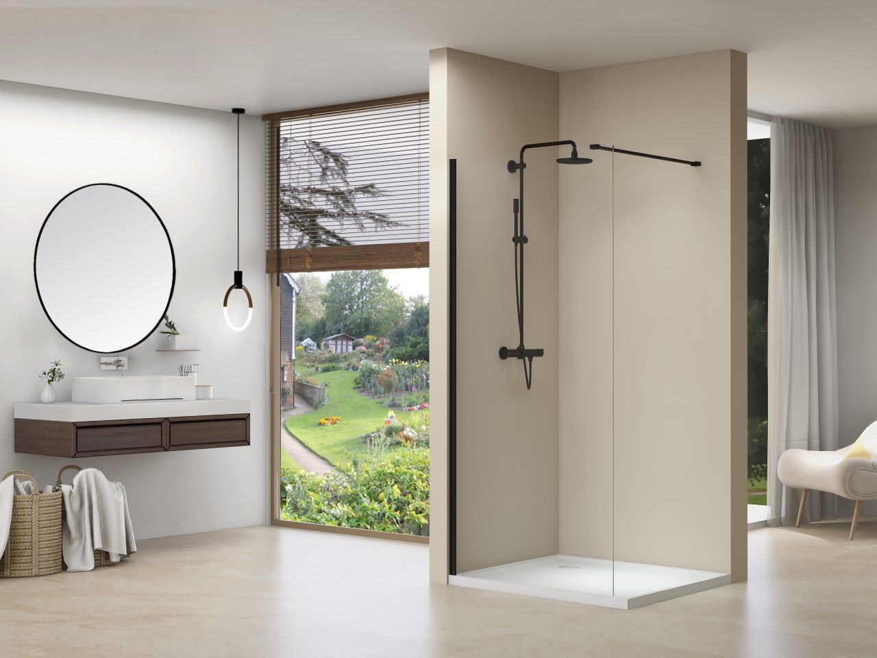 Van Rijn Products ST01ZWM Ducha a ras de suelo 140cm negro - alternate view