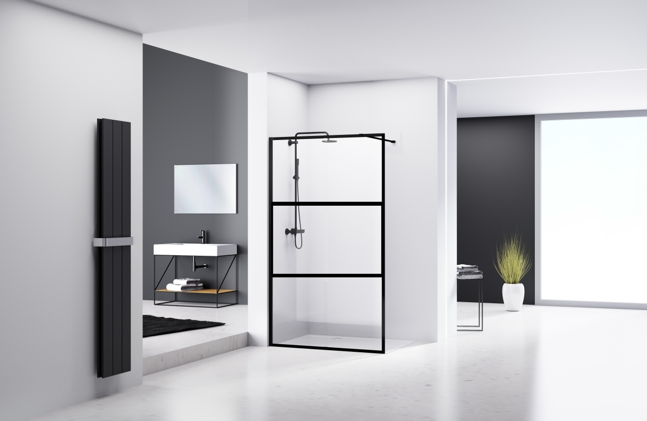 Van Rijn Products ST04M3 Ducha mural 100cm rejilla horizontal negro - alternate view