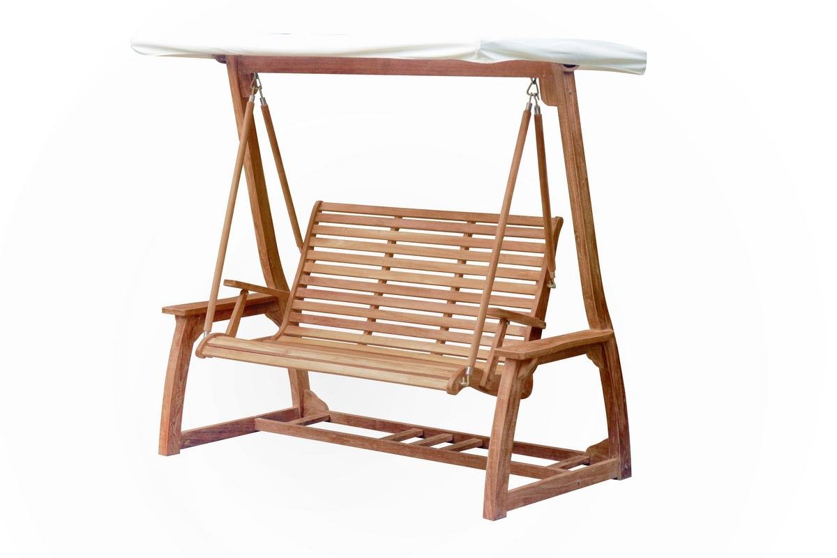 Teakhouten schommelbank met zonnedak van massief teak, twee-persoons bank met 120 cm brede zitting - view 4