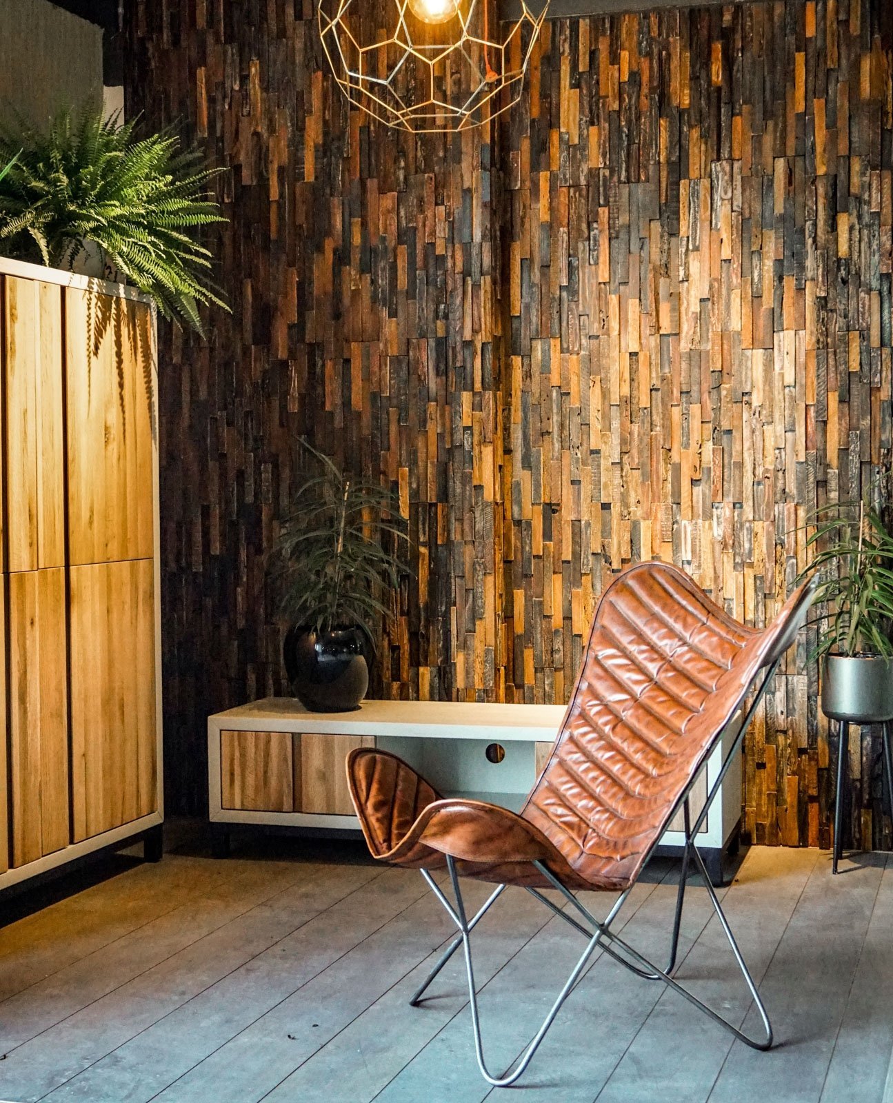 Bohemian teak plakhout 3D wandpanelen doos 10 stuks FSC - alternate view