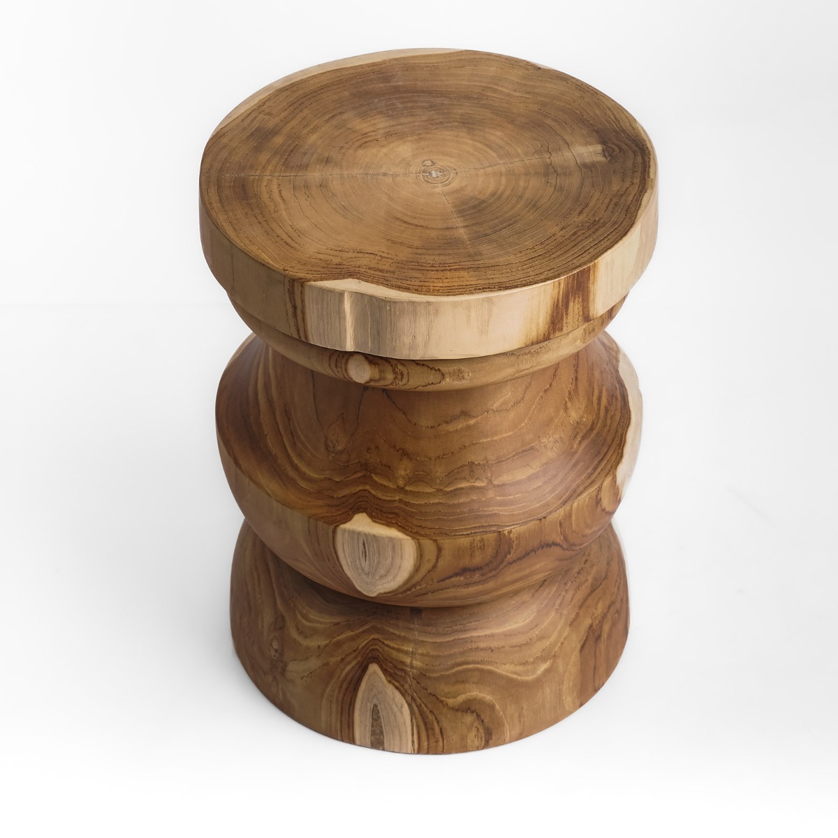 Massief teakhouten kruk Arca Ø35 × H45 cm in naturel teak – vooraanzicht - view 3