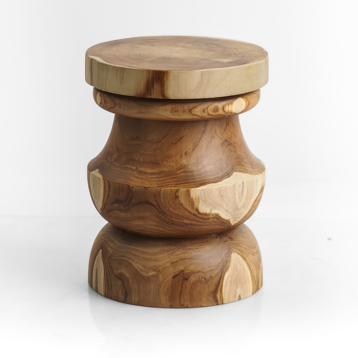 Massief teakhouten kruk Arca Ø35 × H45 cm in naturel teak – vooraanzicht - alternate view