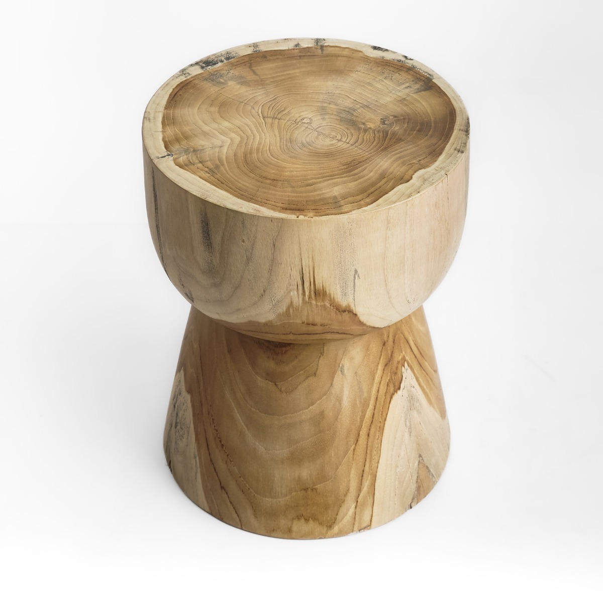 Massief teakhouten kruk Bora Ø35 × H45 cm in naturel teak – vooraanzicht - view 3