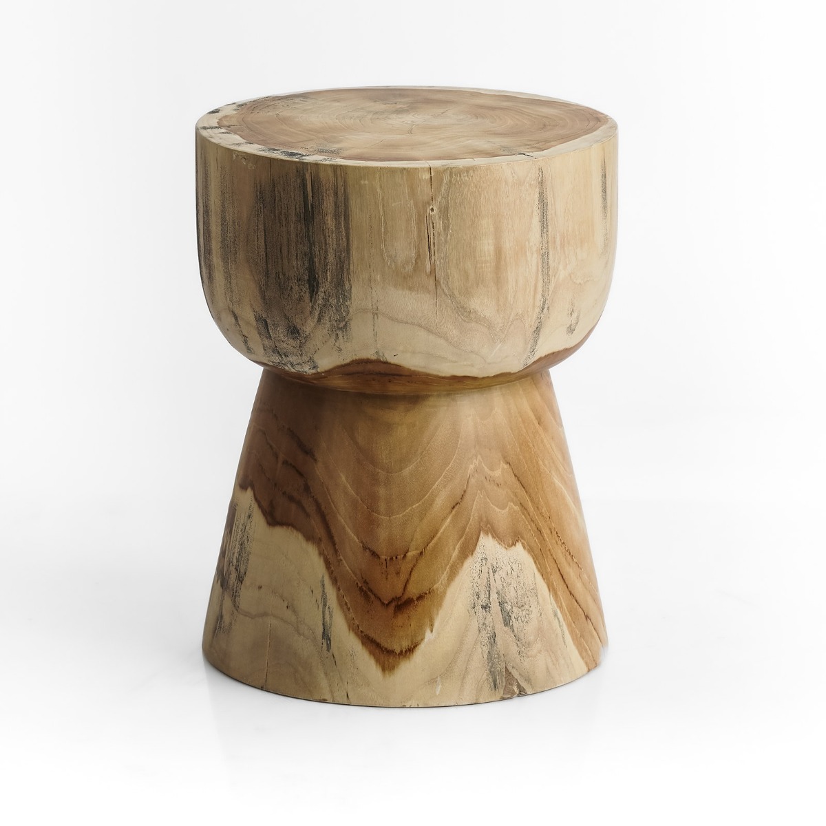Massief teakhouten kruk Bora Ø35 × H45 cm in naturel teak – vooraanzicht - alternate view