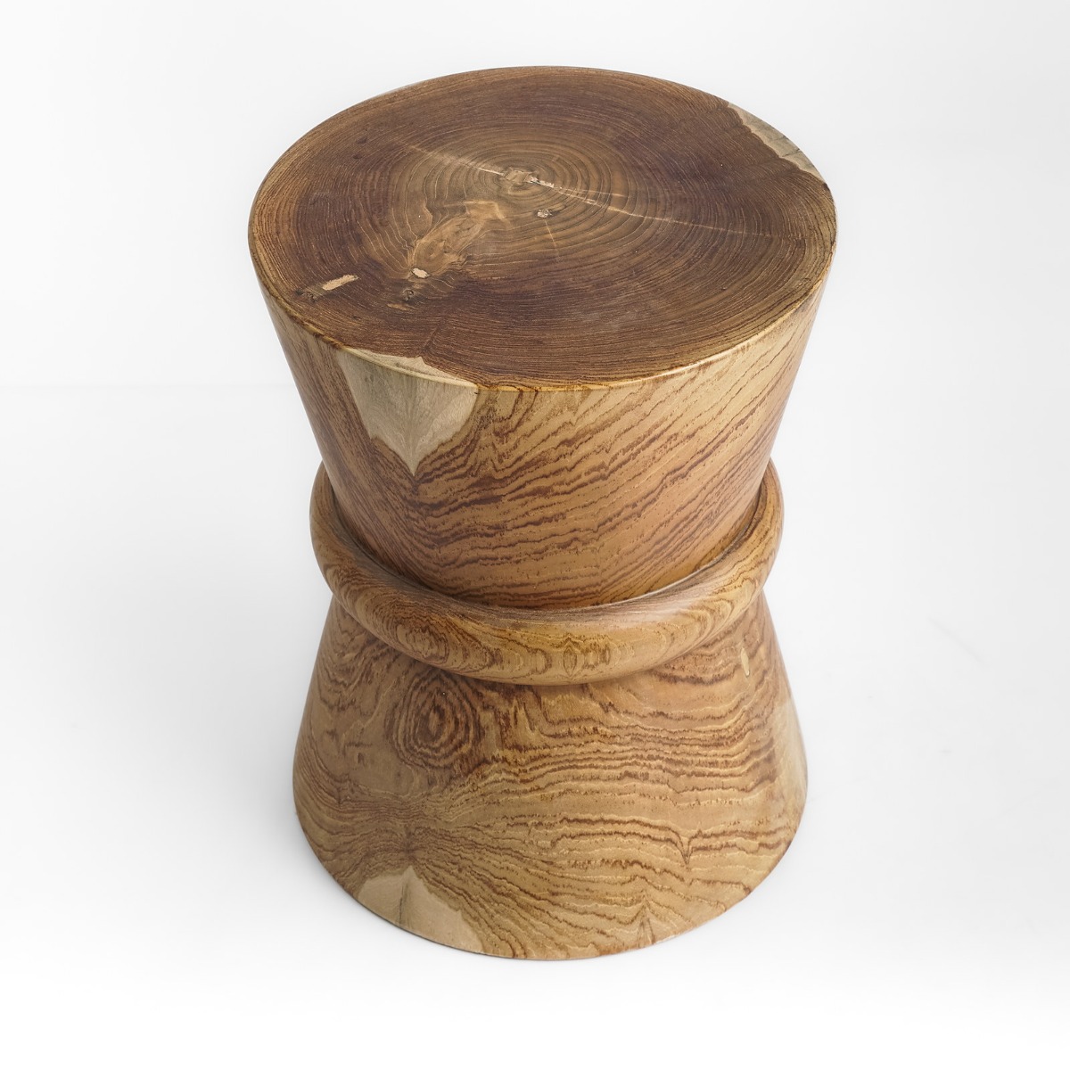 Massief teakhouten kruk Halo Ø35 × H45 cm in naturel teak – vooraanzicht - view 3