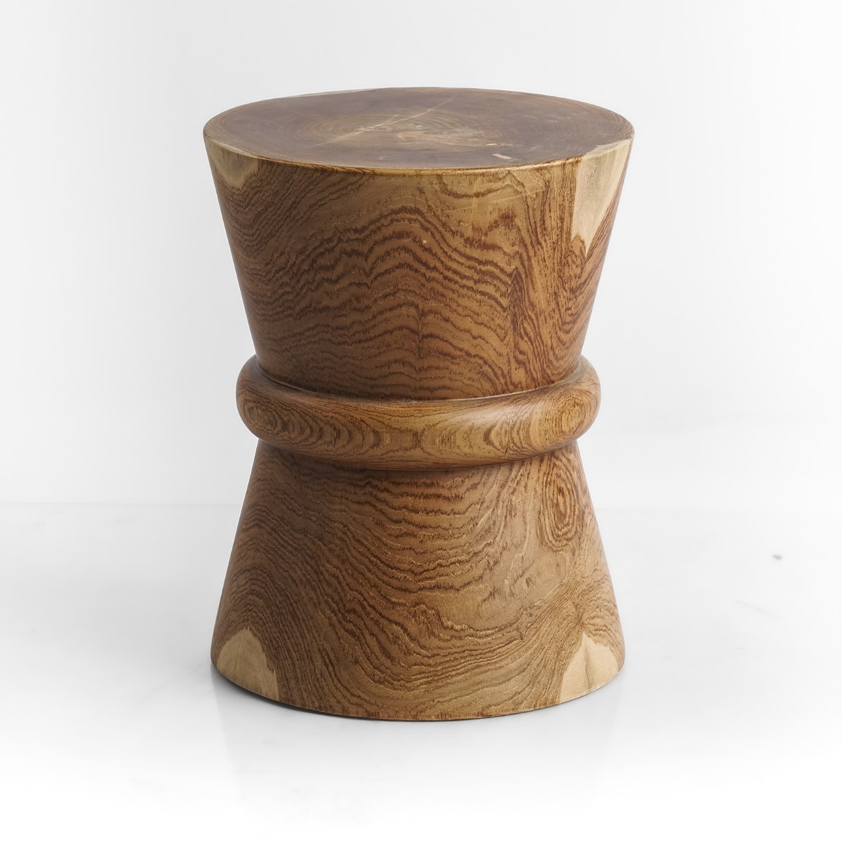 Massief teakhouten kruk Halo Ø35 × H45 cm in naturel teak – vooraanzicht - alternate view