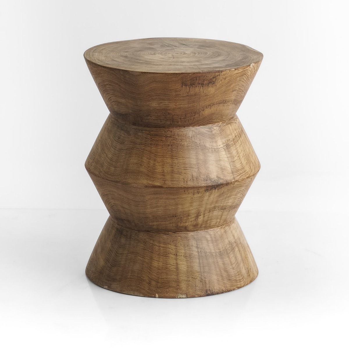 Massief teakhouten kruk Kora Ø35 × H45 cm in naturel teak – vooraanzicht - alternate view