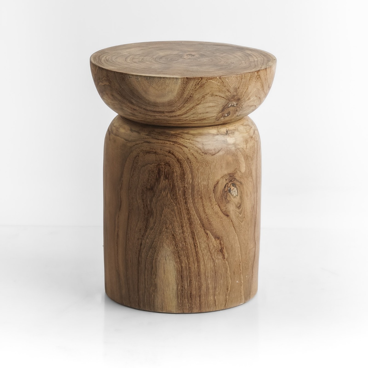 Massief teakhouten kruk Luma Ø35 × H45 cm in naturel teak – vooraanzicht - alternate view