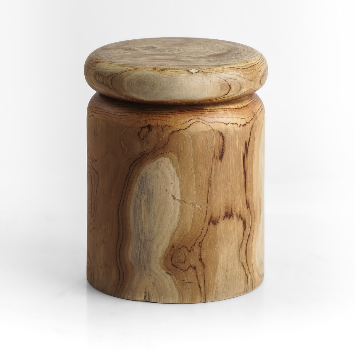 Massief teakhouten kruk Milo Ø35 × H45 cm in naturel teak – vooraanzicht - alternate view