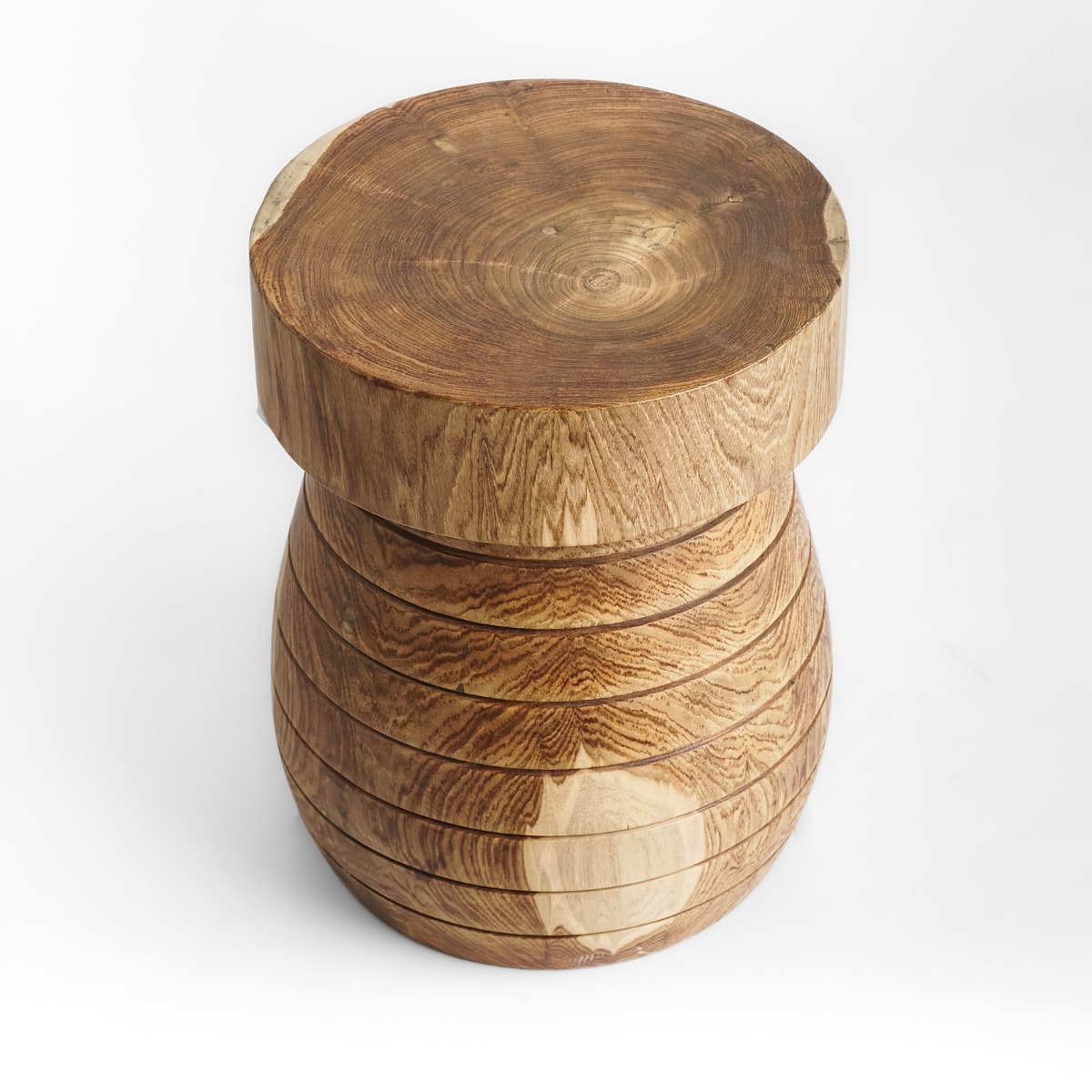 Massief teakhouten kruk Riva Ø35 × H45 cm in naturel teak – vooraanzicht - view 3