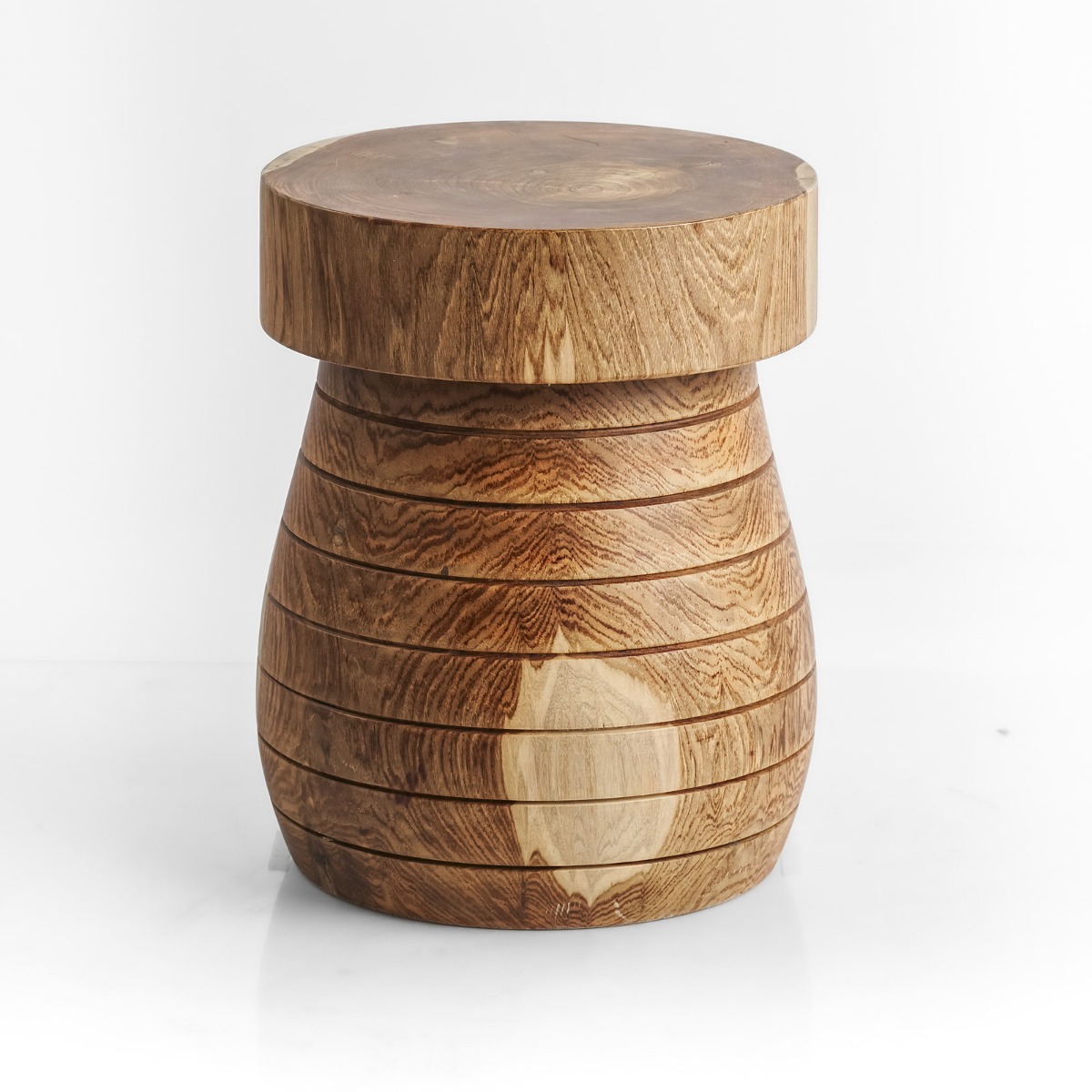 Massief teakhouten kruk Riva Ø35 × H45 cm in naturel teak – vooraanzicht - alternate view