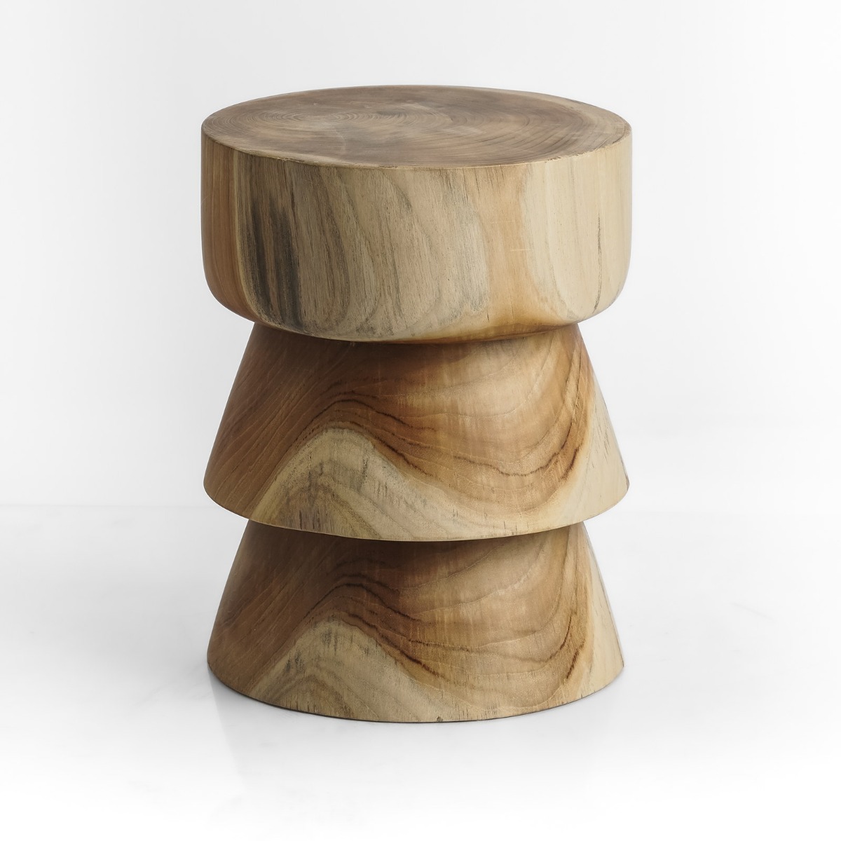 Massief teakhouten kruk Sava Ø35 × H45 cm in naturel teak – vooraanzicht - alternate view