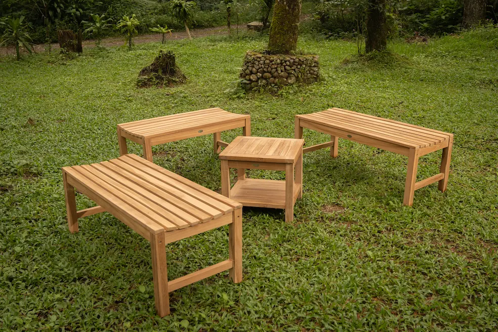 Teakhouten tuin tennisbank Slater als tafelbank van massief teak, formaat 130x46x45 cm - view 4
