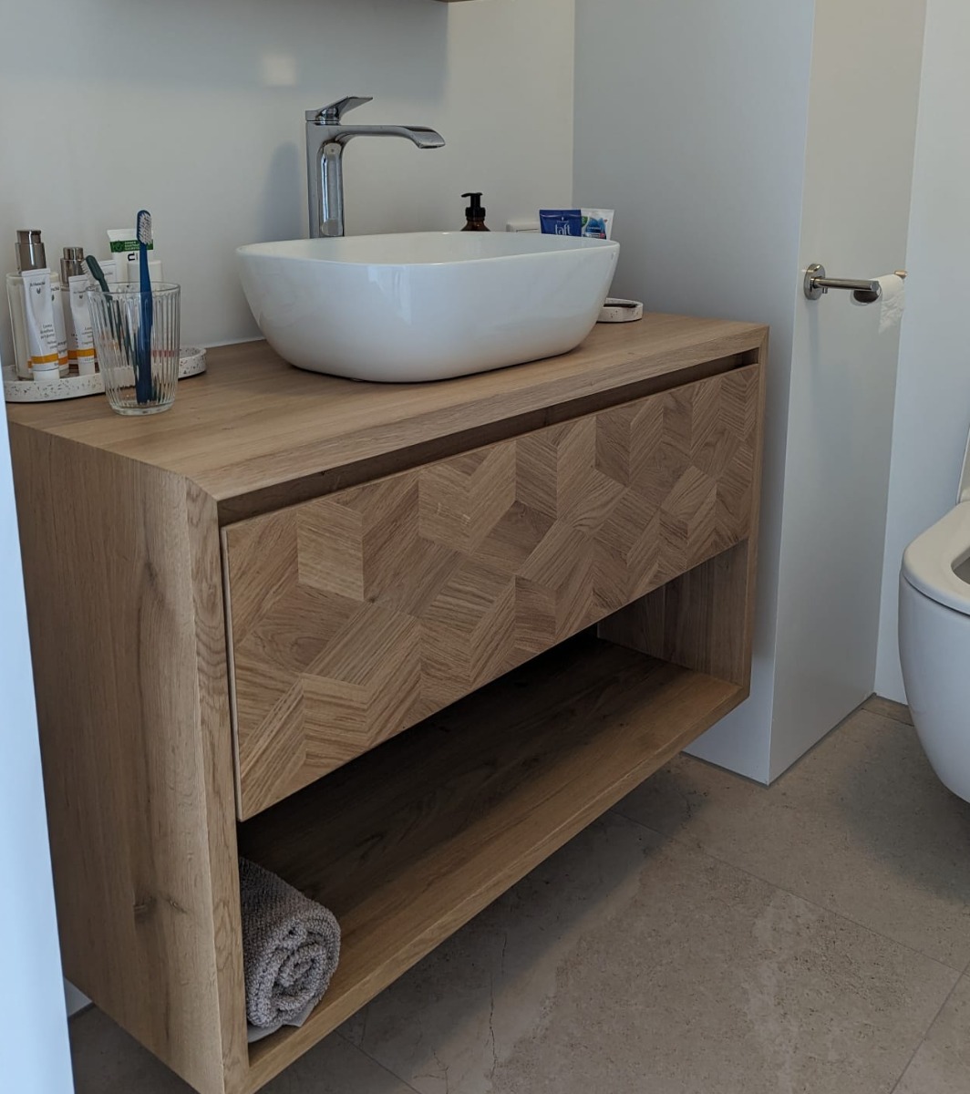 Eiken badkamermeubel zwevend met lade - alternate view