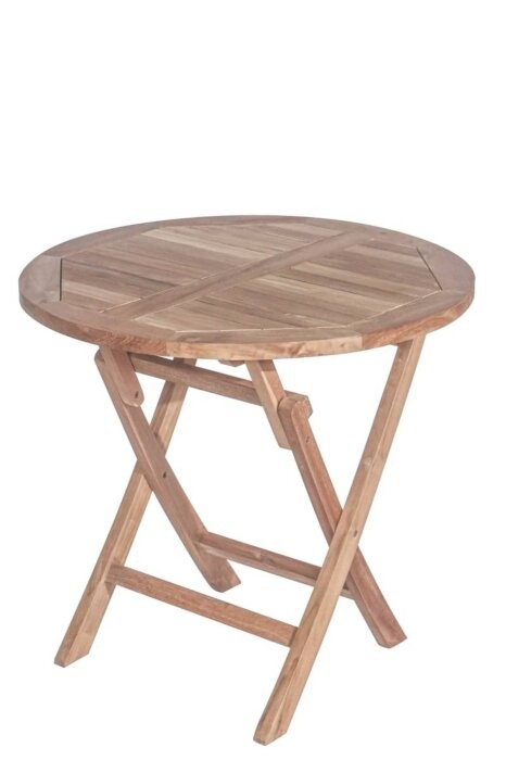 Twee teakhouten, stapelbare Ibiza tuinstoelen staan naast een vierkante, deels ingeklapte teakhouten tuintafel op een zonnig terras.
 - view 3