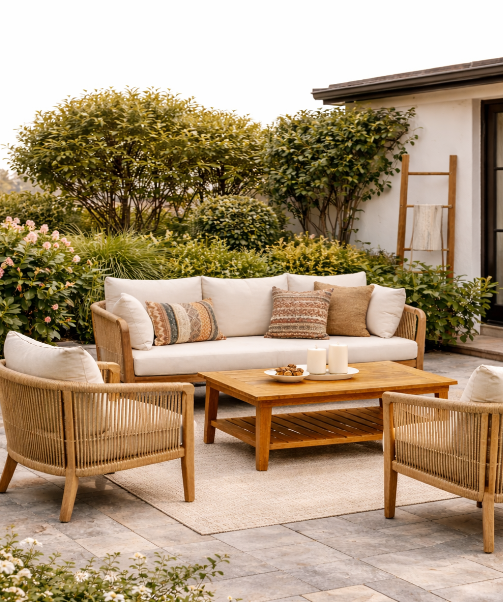 Cozy garden seating in warm light Cozy garden seating in warm light