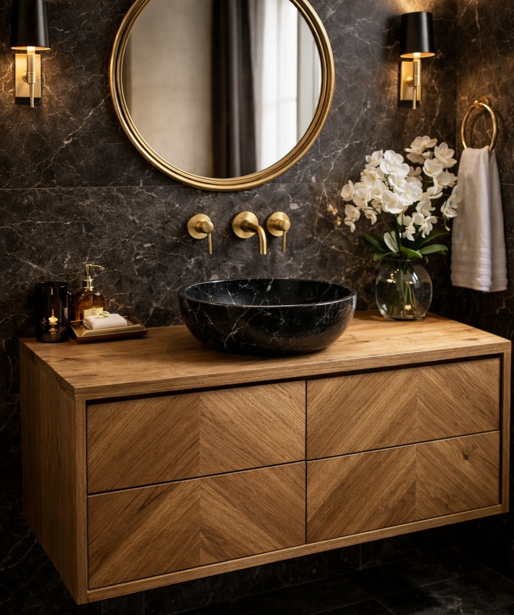 Elegant bathroom with gold accents Elegant bathroom with gold accents