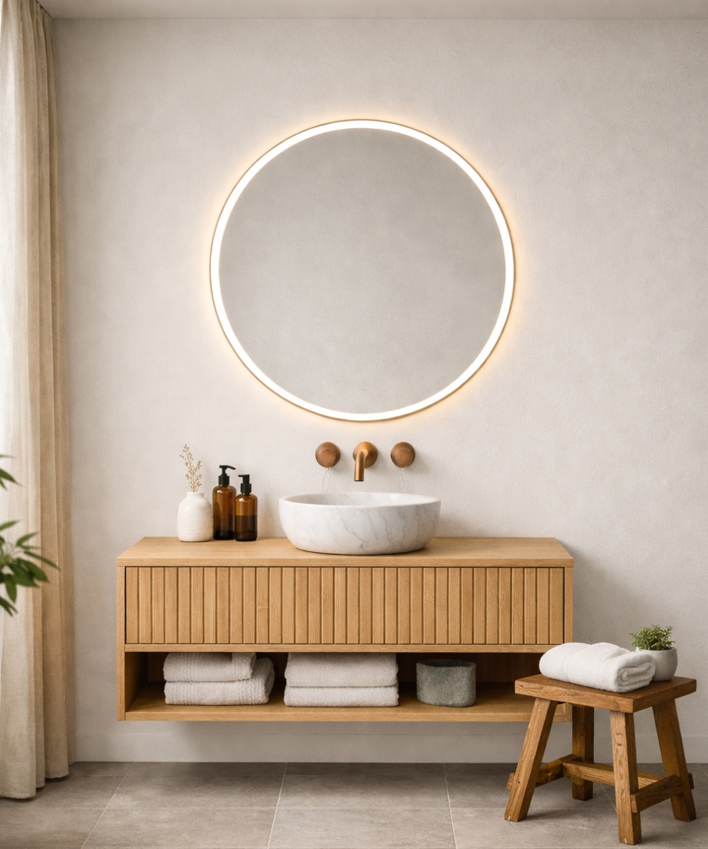 Japandi bathroom with marble sink Japandi bathroom with marble sink