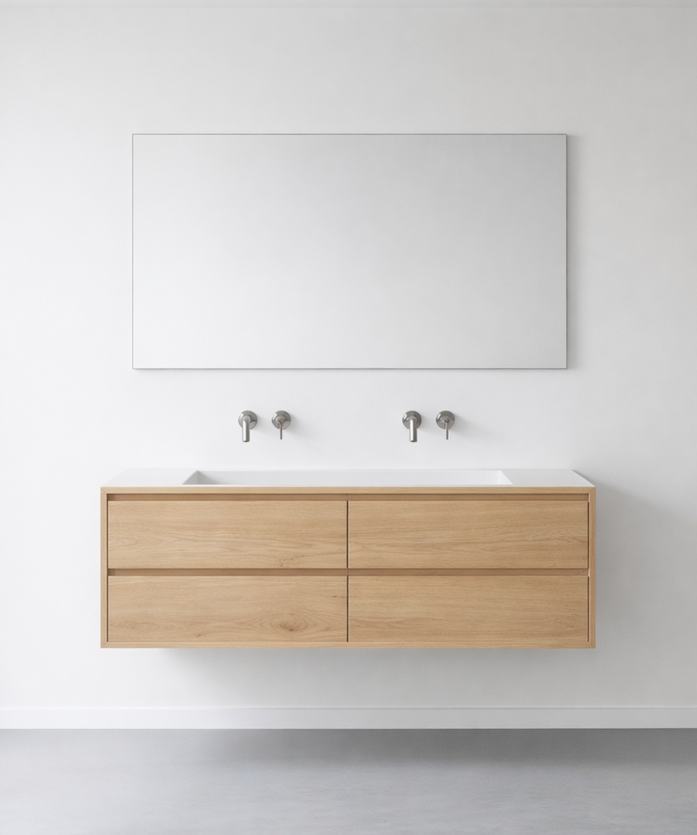 Minimalist floating vanity in bright bathroom Minimalist floating vanity in bright bathroom