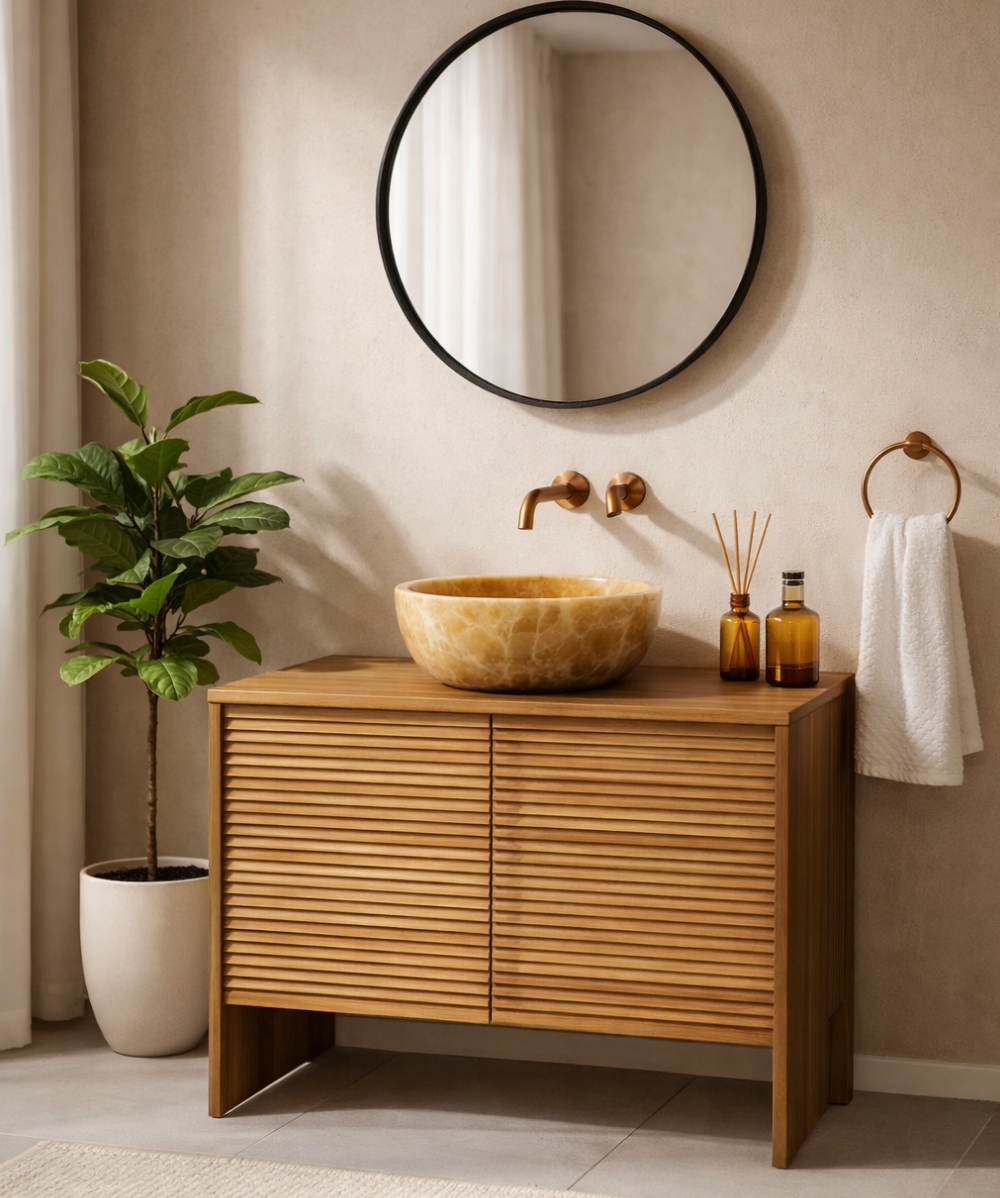 Warm mid-century modern bathroom details Warm mid-century modern bathroom details